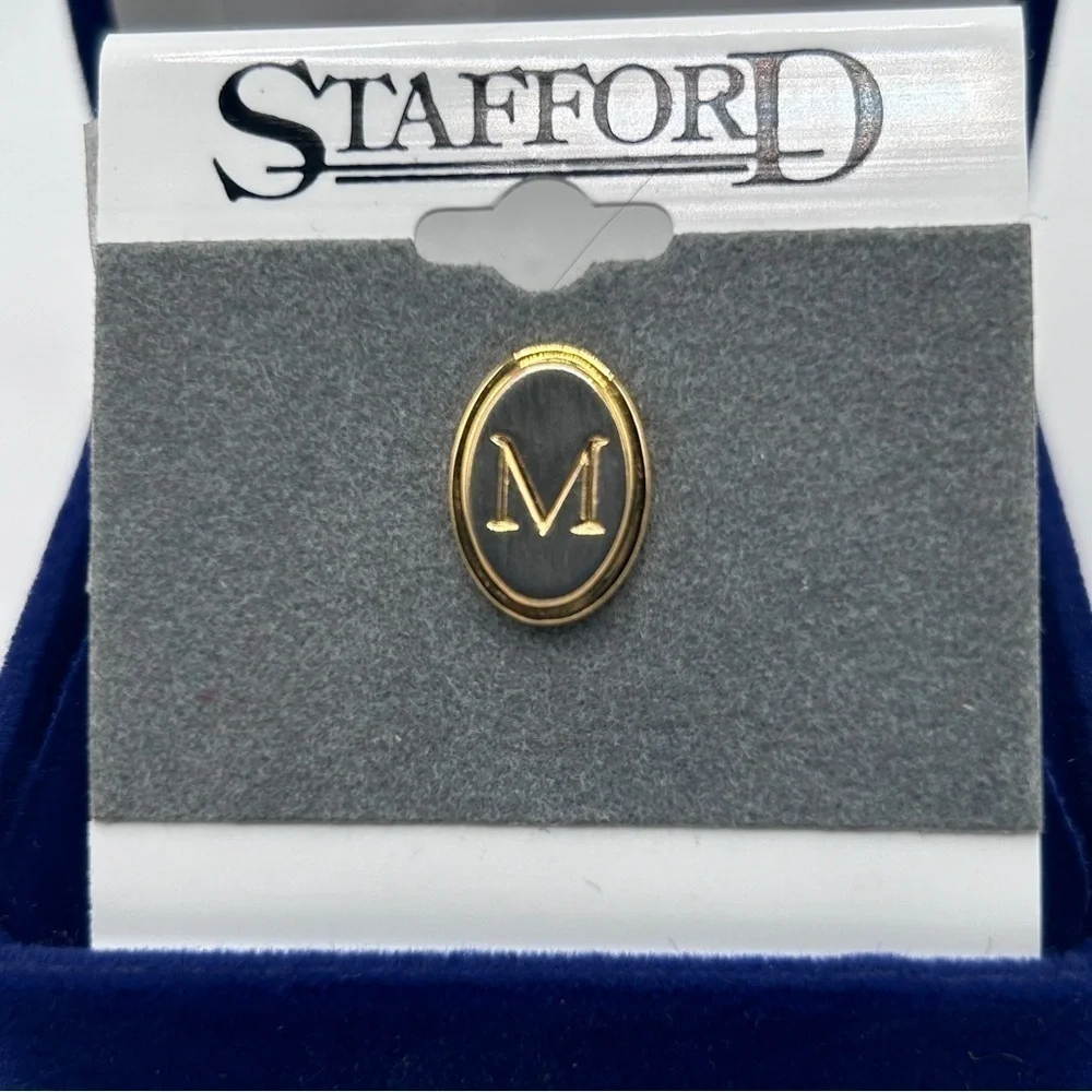 Stafford Vintage Mens Tie Tack Initial M Silver and Gold tone Oval shape‌‌‌‌